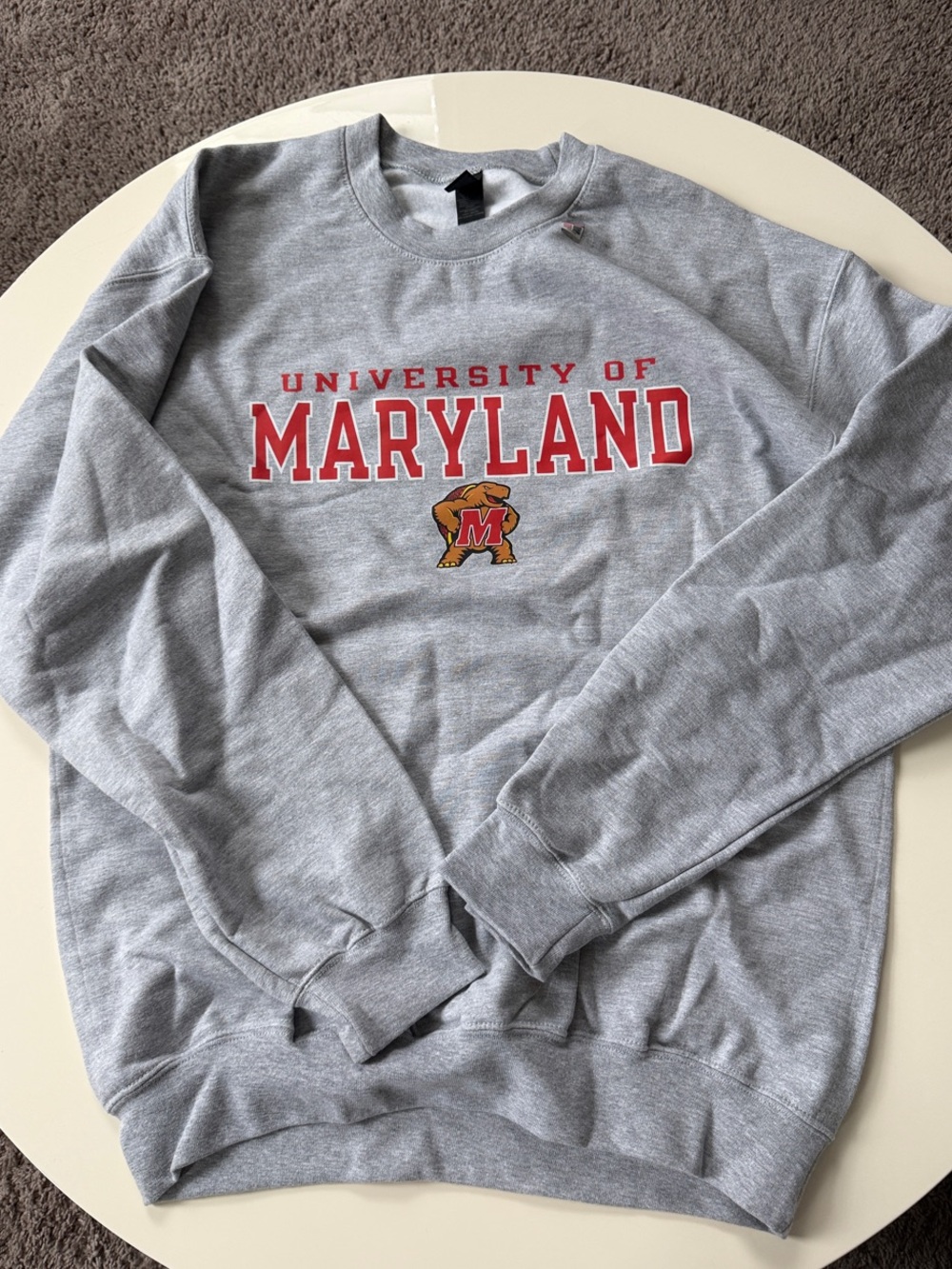 Gildan Gray University of Maryland Crewneck Sweatshirt with Red Print - Picture 2 of 6